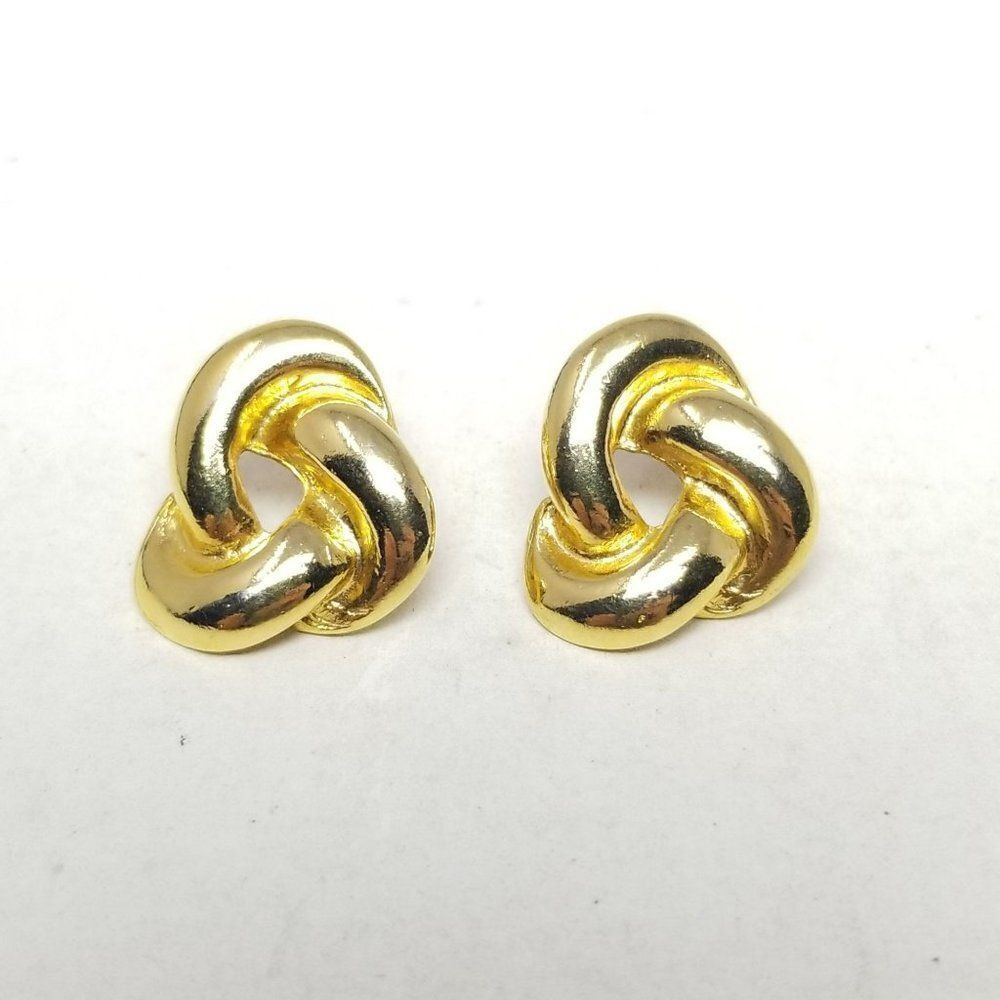 Vintage Gold Tone Knot Shape Stud Earrings, Retro 80s Style, Estate